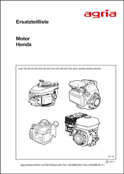 Agria Motor Honda Ersatzteilliste