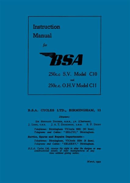 BSA C10 & C11 Instruction Manual