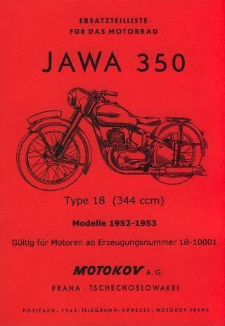 Jawa 350 Type 18, Modelle 1952-1953 Ersatzteilkatalog