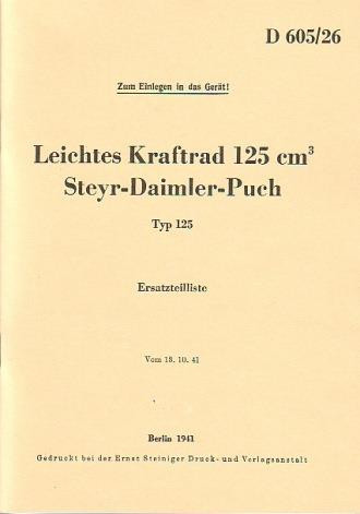 Puch Kraftrad 125 ccm, Ersatzteilkatalog