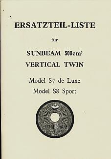 Sunbeam 500 ccm S7 und S8 Modelle Ersatzteilkatalog