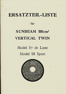Sunbeam 500 ccm S7 und S8 Modelle Ersatzteilkatalog