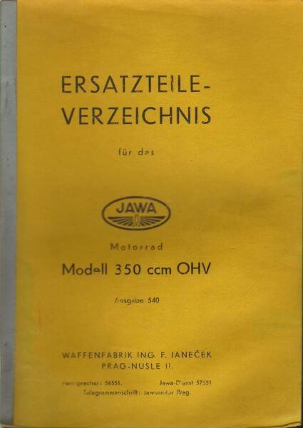 Jawa Ersatzteile-Verzeichnis Modell 350 ccm OHV