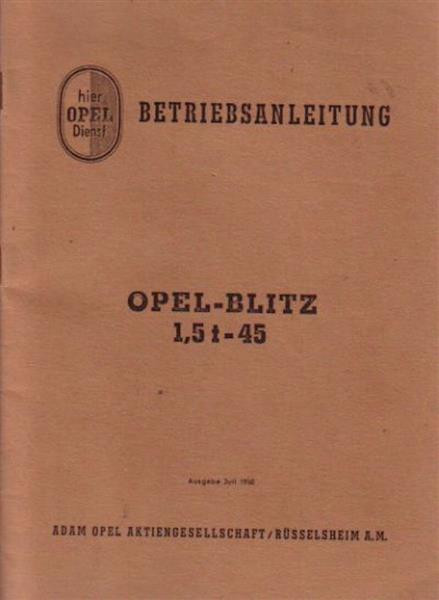 Opel Blitz 1,5 t, Betriebsanleitung