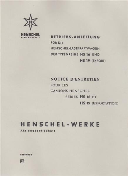 Henschel HS16 und HS19 Betriebsanleitung