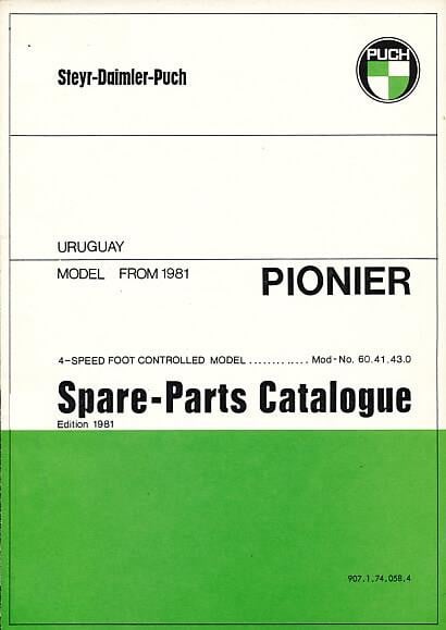 Puch Pionier, 4-Gang Fußschaltung (Ausführung für Uruguay), Ersatzteilkatalog