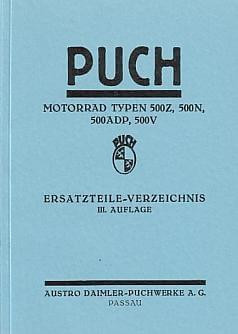 Puch Motorrad, Typen 500Z, 500N, 500ADP, 500V, Ersatzteilkatalog