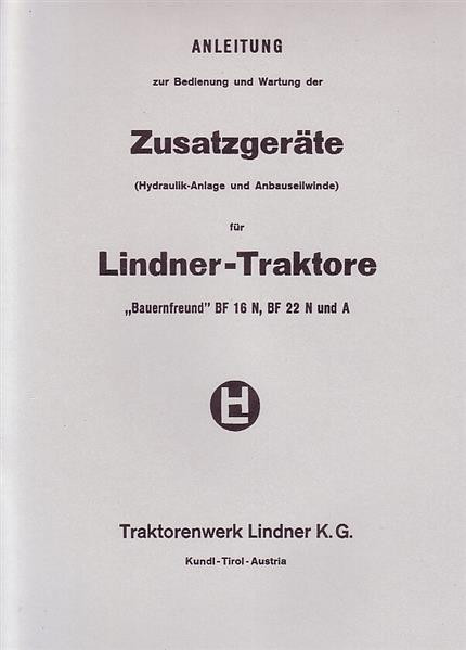 Lindner BF 16 N, BF 22 N und BF 22 A, Zusatzgeräte, Betriebsanleitung und Ersatzteilkatalog