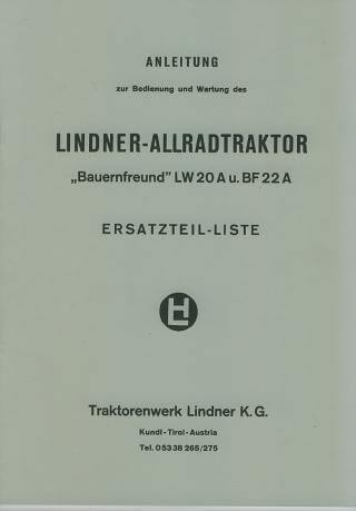 Lindner LW 20A und BF 22A Betriebsanleitung Ersatzteilkatalog