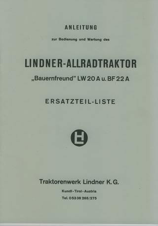 Lindner LW20A und BF22A Betriebsanleitung und Ersatzteilkatalog