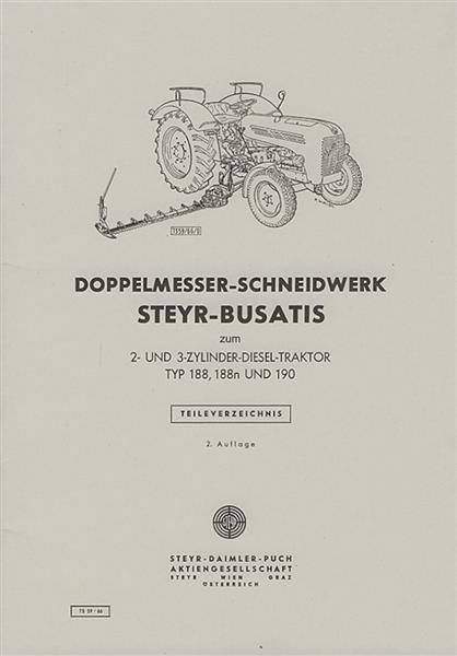 Steyr 188 188n 190 Busatis Doppelmesser-Schneidwerk Ersatzteilkatalog