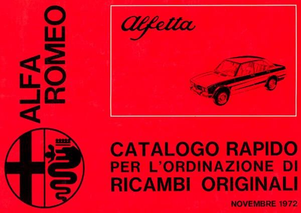 Alfa Romeo Alfetta, Catalogo rapido per ricambi originali