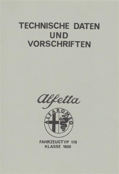 Alfa Romeo Alfetta 1600 (Typ 116), technische Daten und Reparaturvorschriften