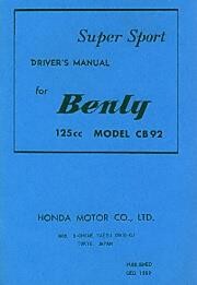 Honda CB92 Supersport Benly Owner's Manual