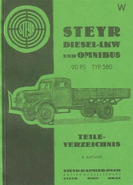 Steyr 380 Diesel-LKW und Omnibus, Typ 380 a, b, f, e, g, k, Ersatzteilkatalog
