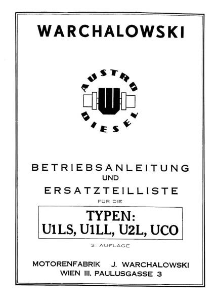 Warchalowski U1LS, U1LL, U2L, UCO Betriebsanleitung und Ersatzteilkatalog