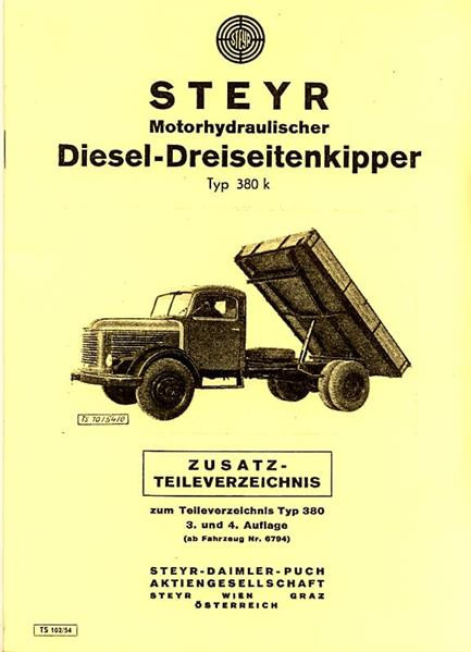 Steyr 380 k Diesel Dreiseitenkipper, Zusatz-Teileverzeichnis