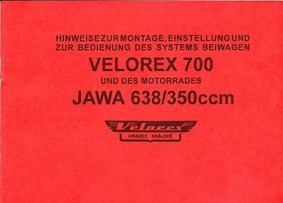 Velorex Beiwagen Typ 700 für Jawa 638 (350ccm), Anbau- und Betriebsanleitung