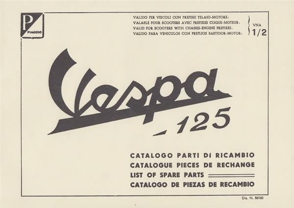 Piaggio Vespa 125 VNA 1/2 (1958/59), List of spare parts