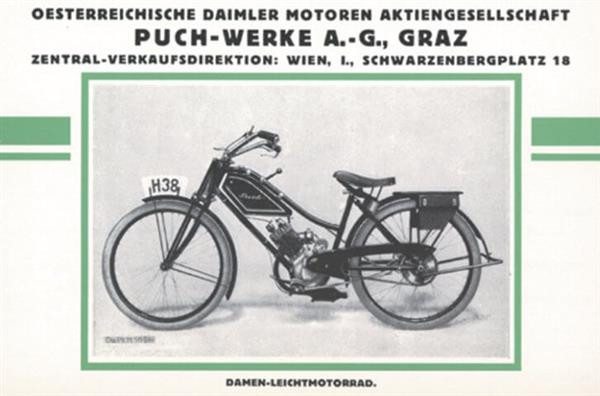 Puch LM (Leichtmotorrad) Prospekt Reprint mit Beschreibung der Einzelteile für Herren und Damen