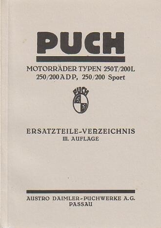 Puch Motorräder, Typen 250T/200L, 250/200 ADP, 250/200 Sport, Ersatzteilkatalog