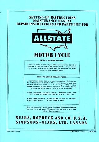 Allstate 150A - Owners Manual, Repair Manual, Spare-parts Catalog