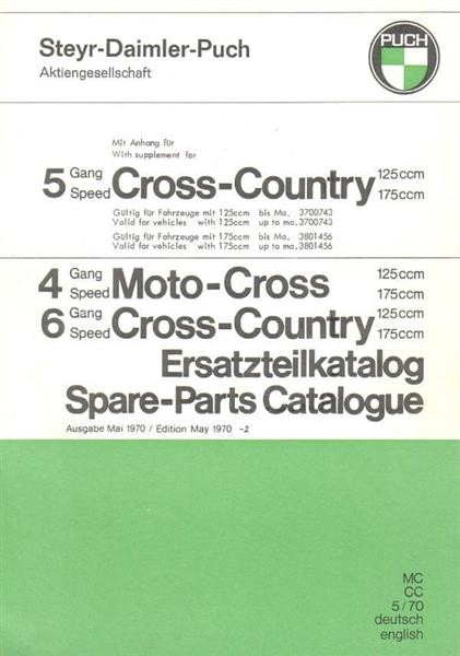 Puch 125 / 175 Cross-Country, Moto-Cross, 4-, 5- und 6-Gang-Motor, Ersatzteilkatalog