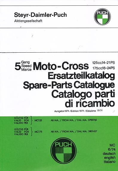 Puch 125 und 175 Moto Cross 1-Kolben, Ersatzteilkatalog