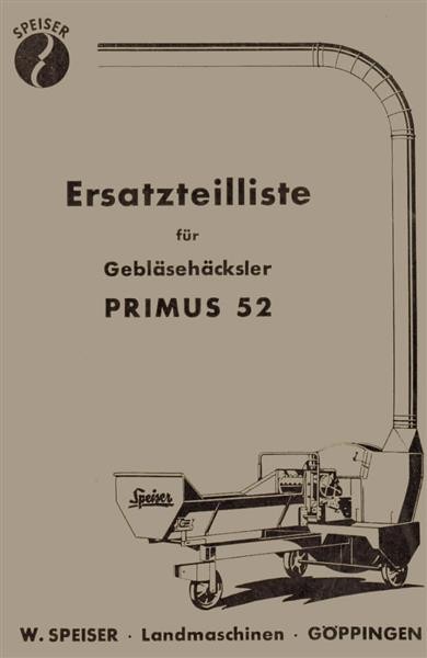 Speiser Primus 52 Gebläsehäcksler, Ersatzteilliste