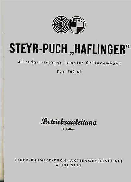 Puch Haflinger 700 AP, Ausgabe 2/1962, Betriebsanleitung