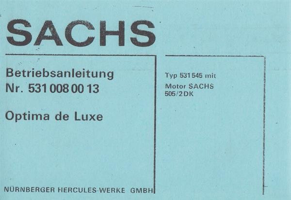 Sachs Optima de Luxe mit Motor 505 / 2 DK, Betriebsanleitung