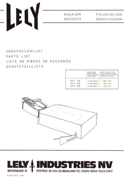 Lely Mähwerk 165, 205, 240, Ersatzteilliste