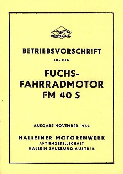 Fuchs Fahrradhilfsmotor FM 40 S, Betriebsanleitung