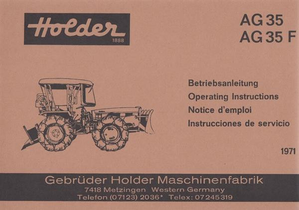 Holder Traktor, Typ AG 35 und AG 35 F, Betriebsanleitung