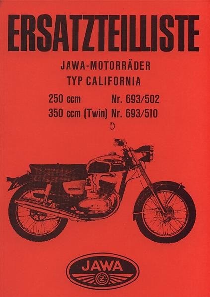 Jawa Motorräder 250 und 350 ccm, Typ 693/502 und 693 und 510, Typ California, Ersatzteilkatalog