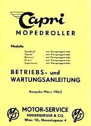 Capri Mopedroller Standard, Tourist, De Luxde, Prima, Superluxus Betriebsanleitung