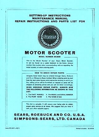 Allstate Sears Motor Scooter - Maintenance, Repair Instructions and Parts List