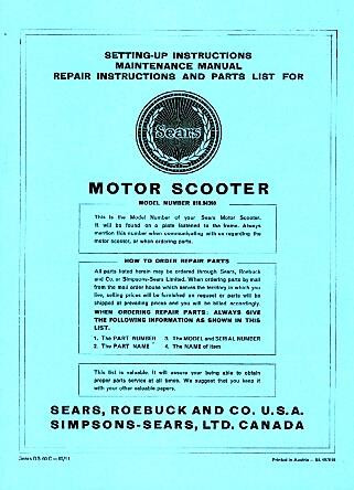 Allstate Sears Motor Scooter - Maintenance, Repair Instructions and Parts List