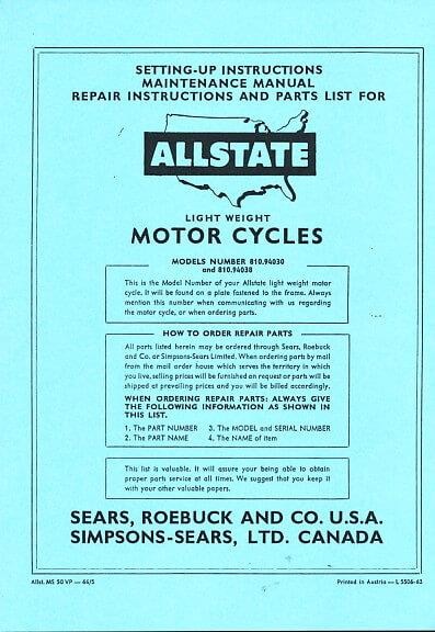 Puch Allstate Moped (USA) MS 50 VP, model numbers 810.94030 and 810.94038