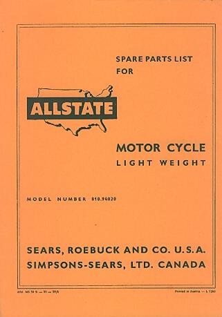 Allstate Sears Light-weight Motorcycle - Spare Parts List