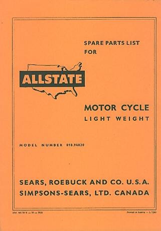 Allstate Sears Light-weight Motorcycle - Spare Parts List