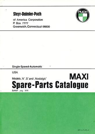Puch Moped Maxi "N", "S" and Nostalgic, (USA), single-speed-automatic, spare-parts-catalogue