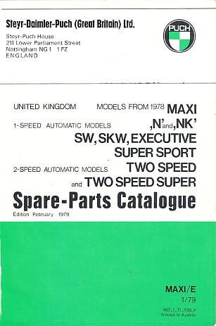 Puch Moped Maxi (models from 1978) "N" and "NK" Spare-Parts Catalogue
