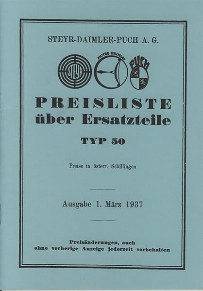 Steyr Typ 50 Preisliste über Ersatzteile