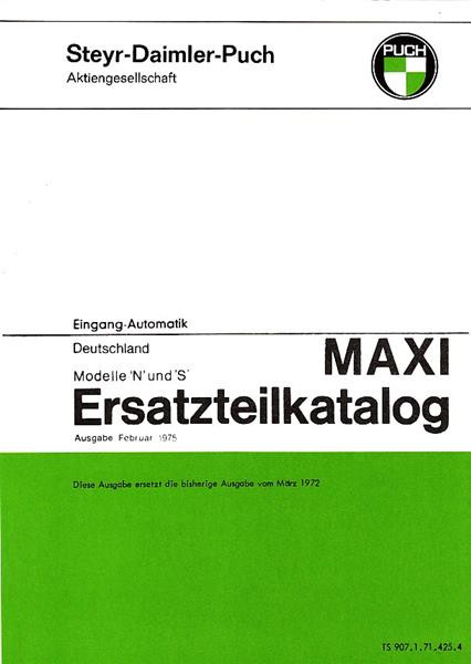 Puch Maxi N und S, 1-Gang-Automatik, Ausführung für Deutschland, Ersatzteilkatalog