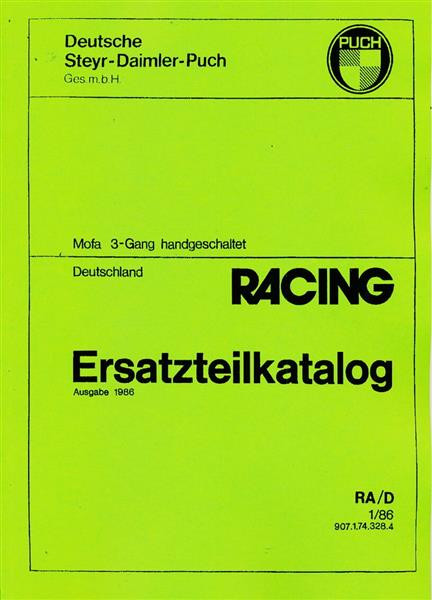 Puch Racing Mofa 3-Gang handgeschaltet, Ersatzteilkatalog