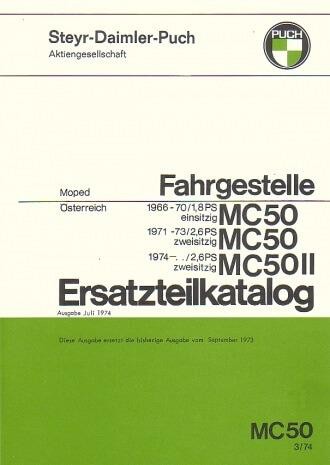 Puch MC 50 und MC 50 II, Fahrgestell, ab 1966, Ausgabe 1974 Ersatzteilkatalog