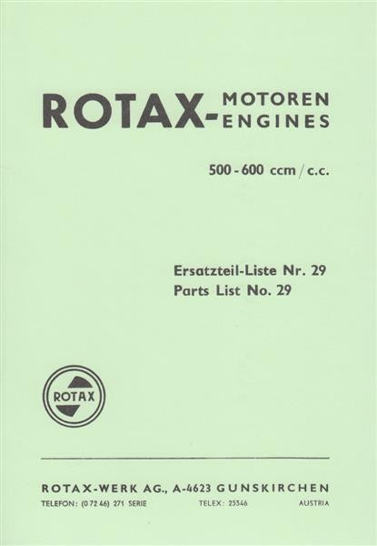 Rotax Motoren 500 - 600 ccm, Ersatzteil-Liste