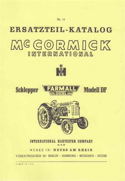 IHC Mc Cormick "Farmall Diesel" Modell DF, Ersatzteil-Katalog