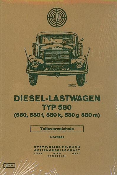 Steyr Diesel-Lastwagen, Typ 580, f, k, g, m, Ersatzteilkatalog